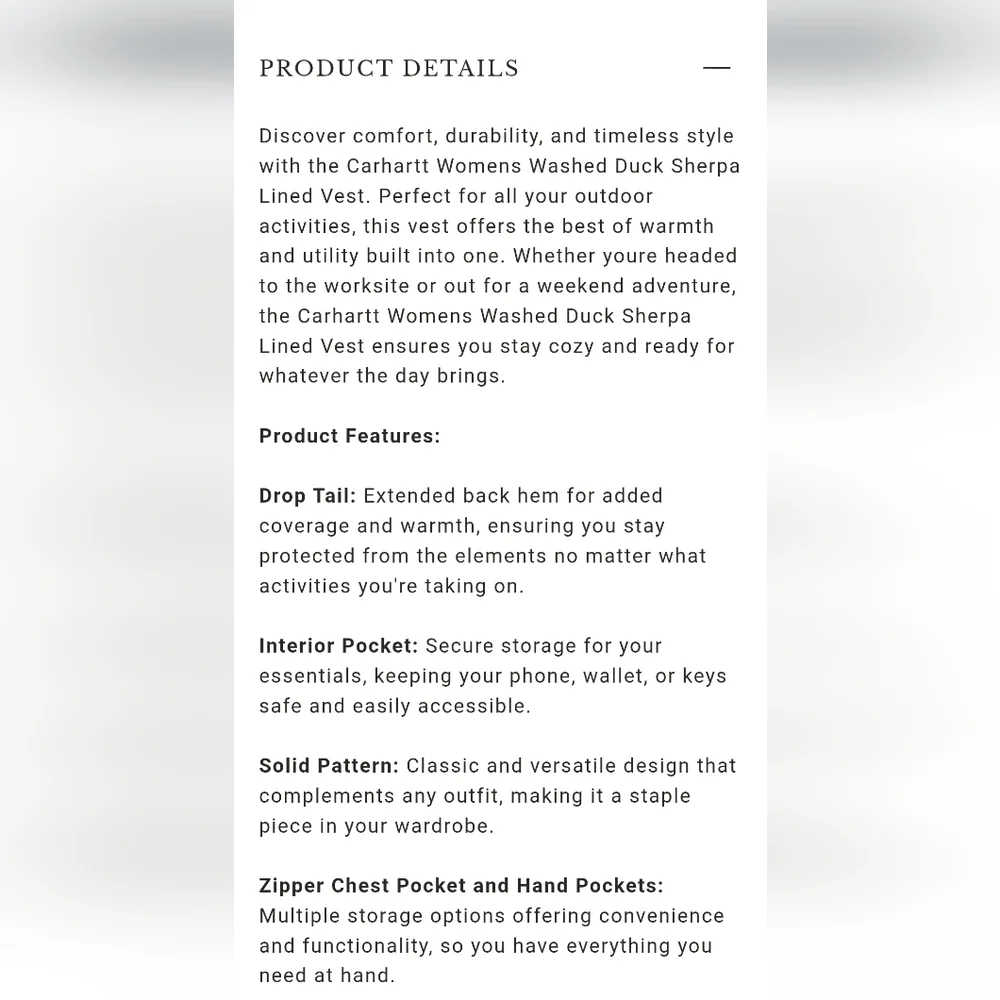 Carhartt  Women's Brown Sherpa-Lined Washed Duck Vest - Picture 13 of 16